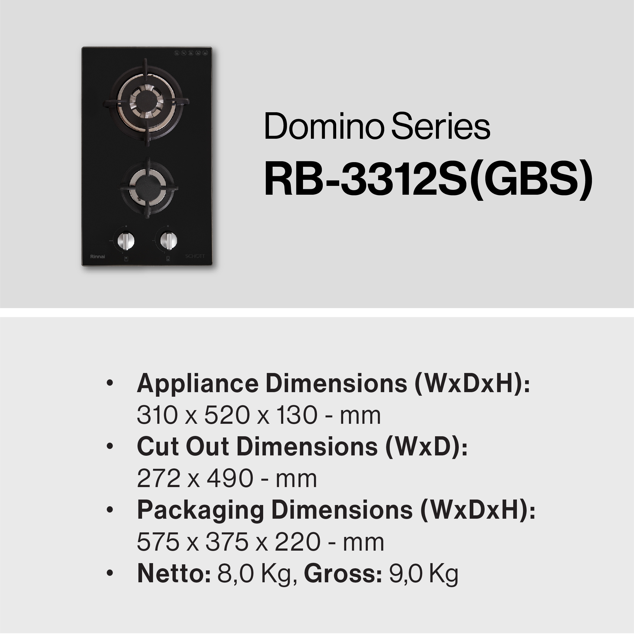 Rinnai Kompor Tanam 2 Tungku Domino - RB3312S GBS